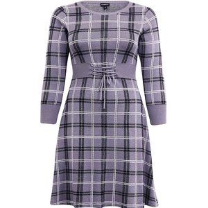 TORRID GREY PLAID SWEATER KNIT CORSET SKATER DRESS SIZE 3